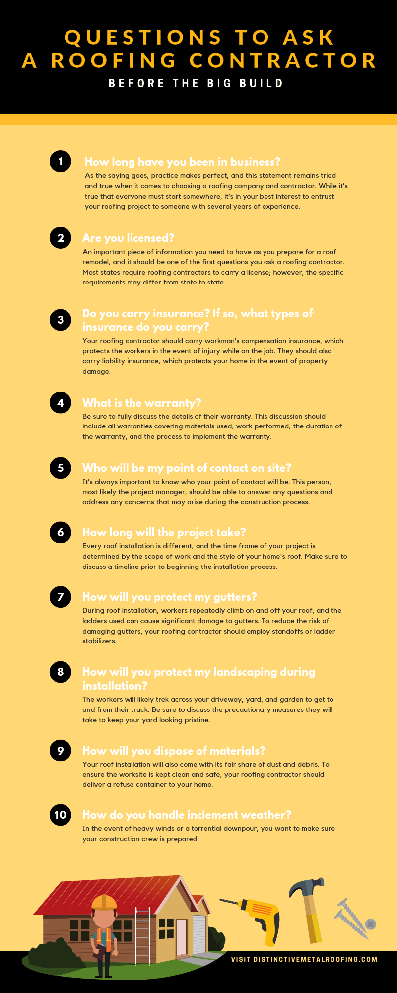 Questions to Ask a Roofing Contractor Before the Big Build infographic